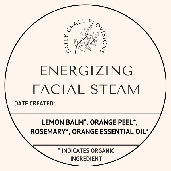 label for energizing facial steam includes ingredient list