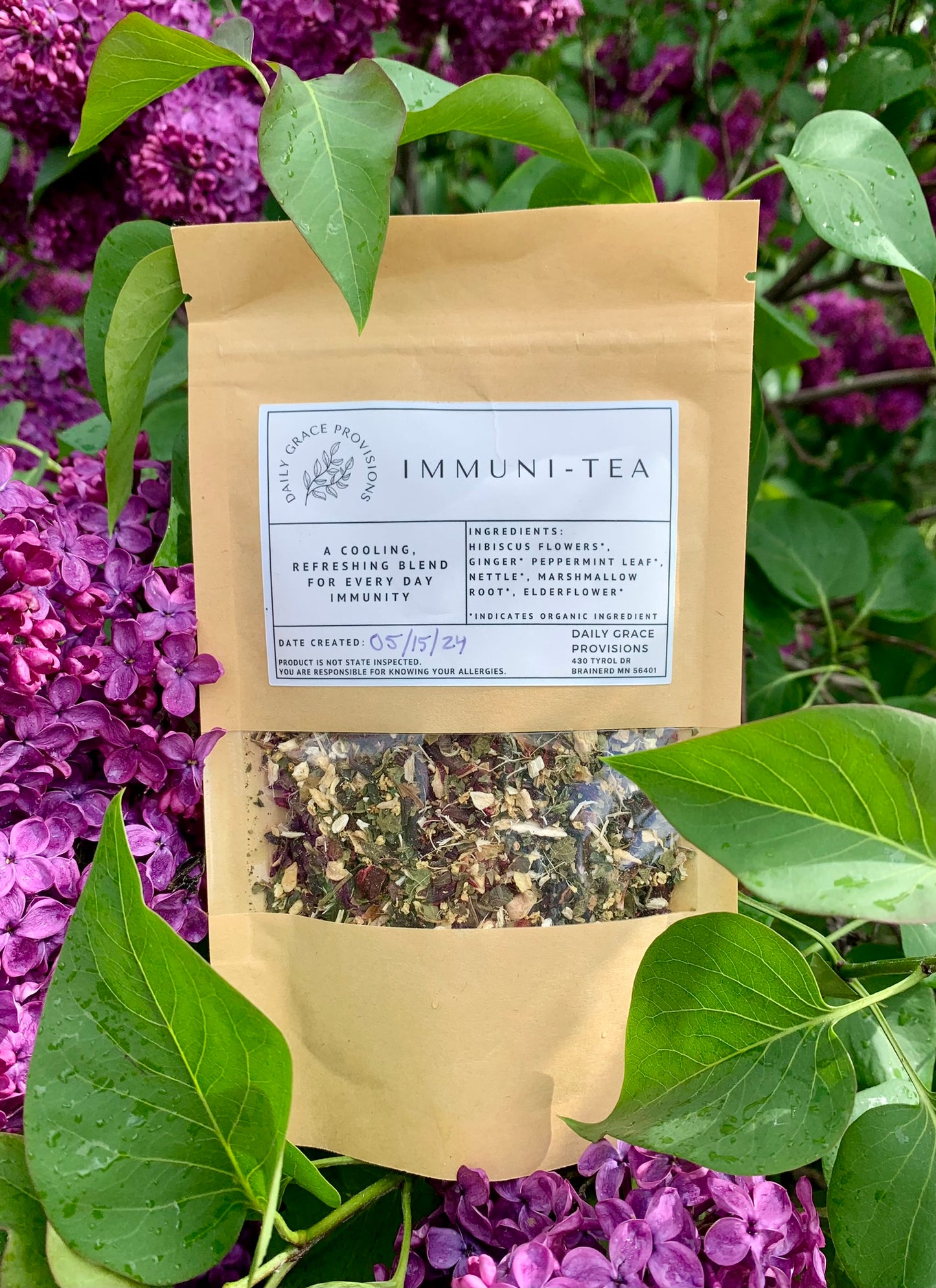 Package of tea with floral background