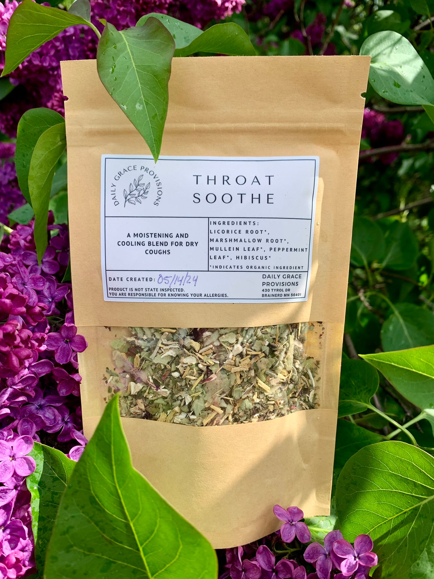 throat soothe tea amongst lilacs