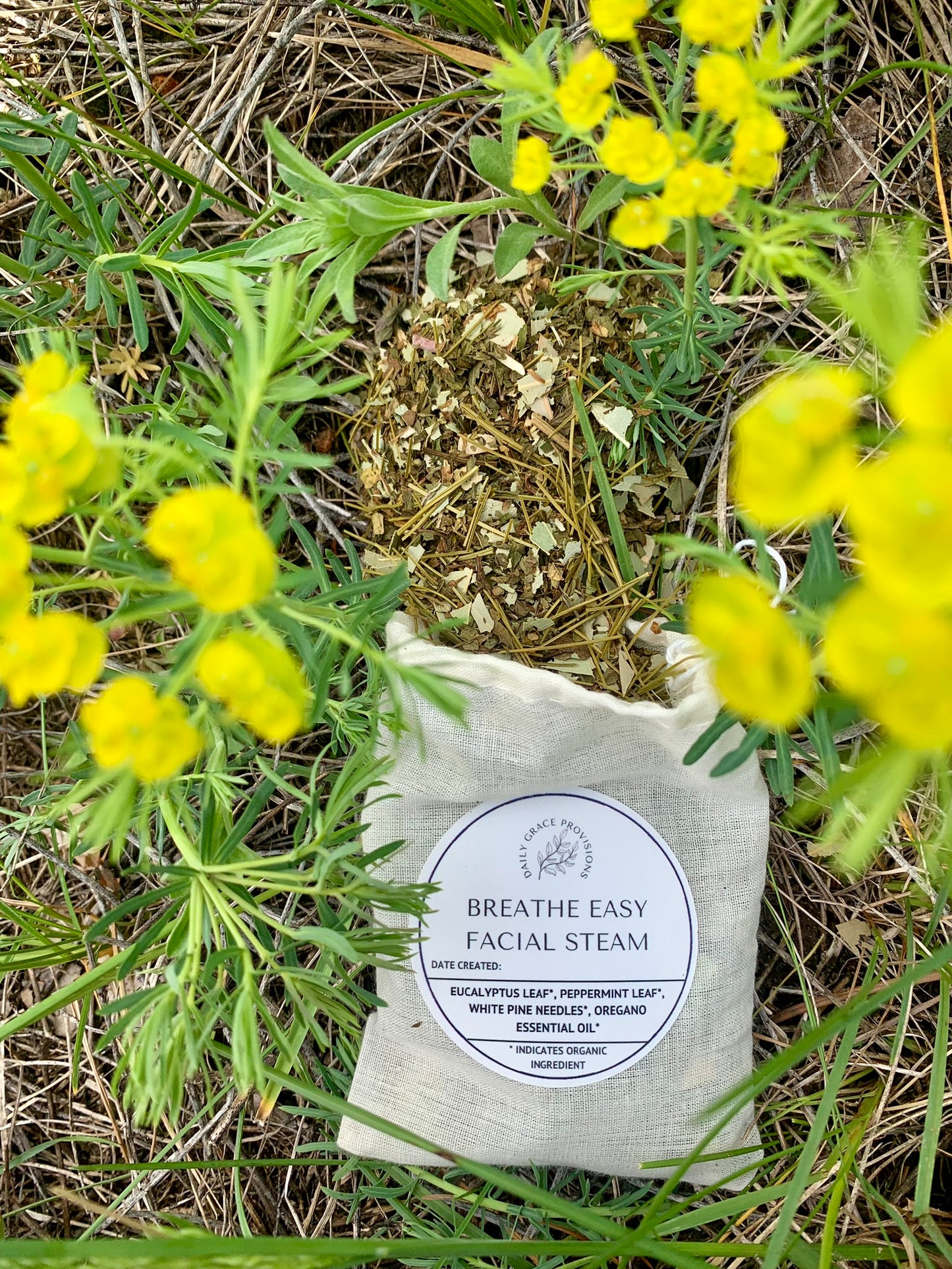 the breathe easy facial steam spewed in a flower field