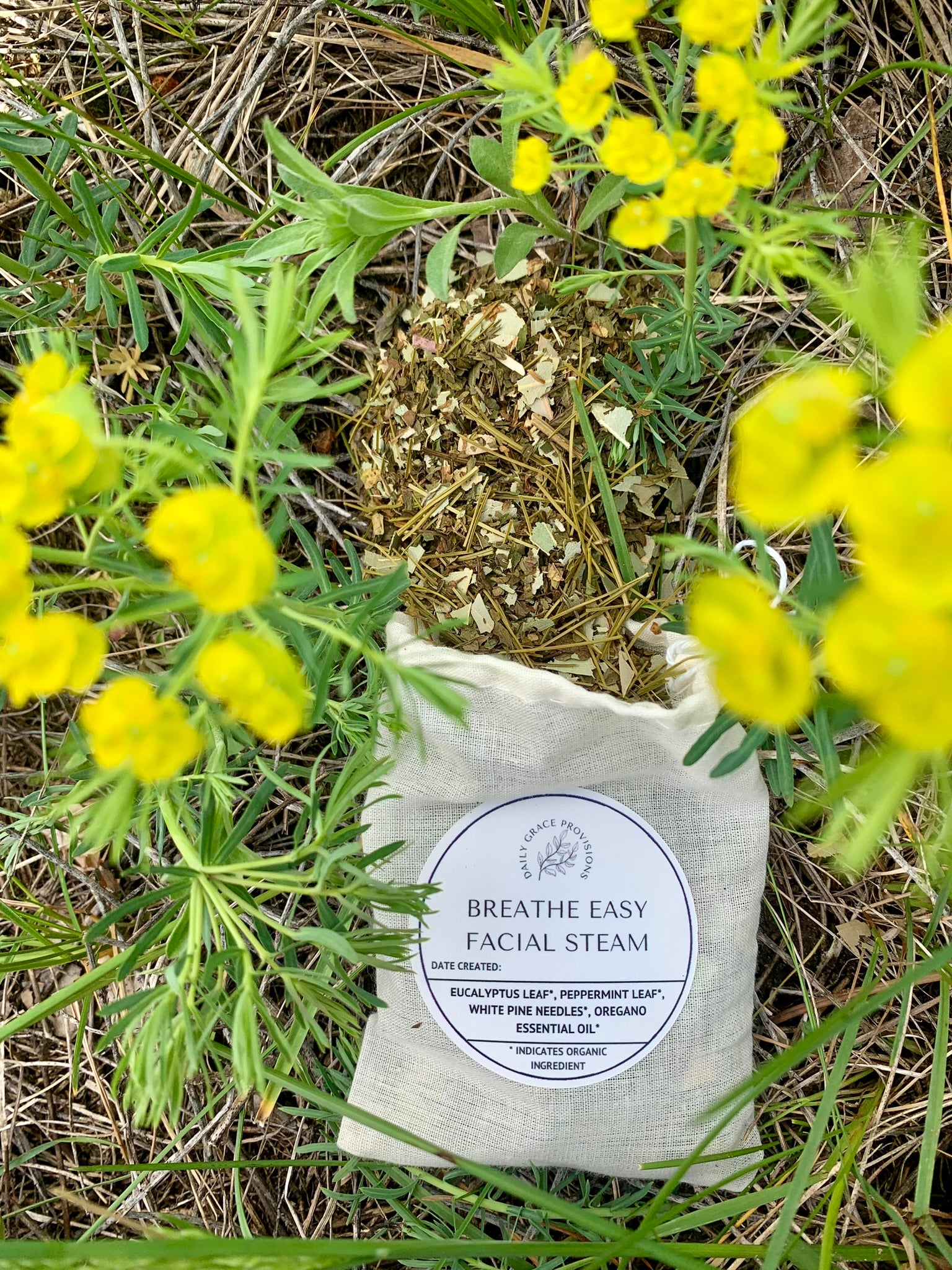 the breathe easy facial steam spewed in a flower field