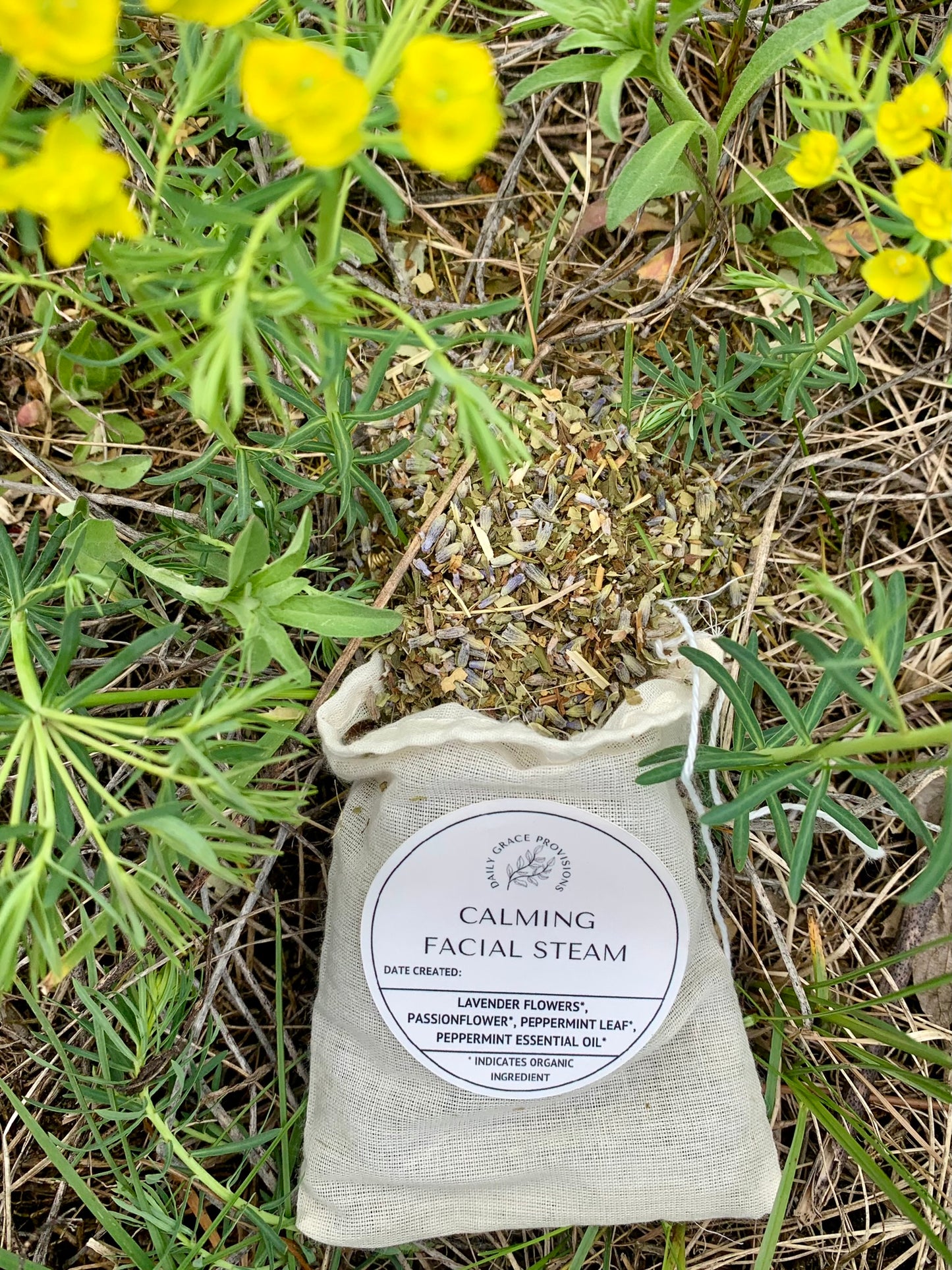 Calming facial steam spewed in a field of flowers