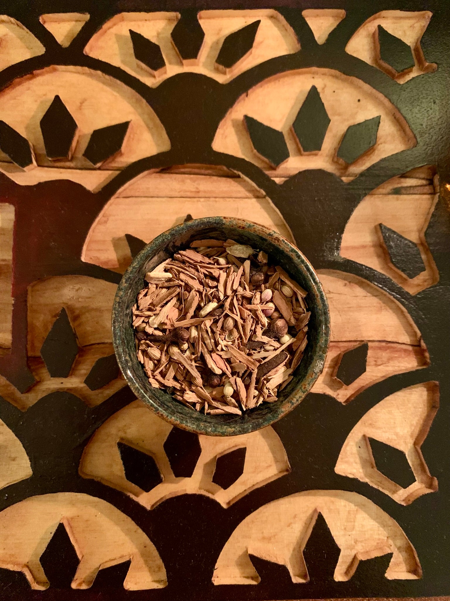 Slow simmer spiced chai close up image of mixed herbs