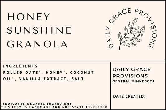 label for daily grace provisions honey sunshine granola