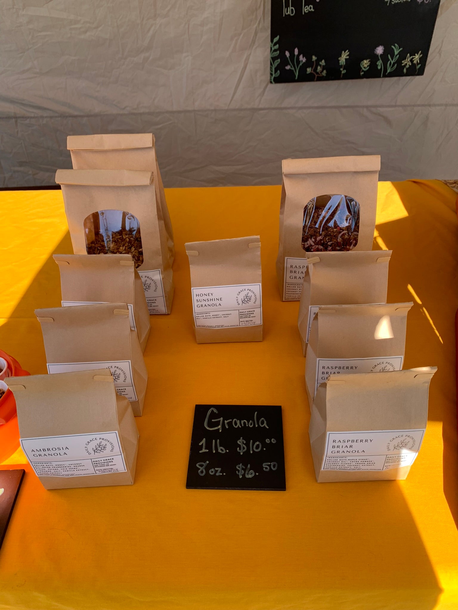 Granola options packaged at the farmer's market