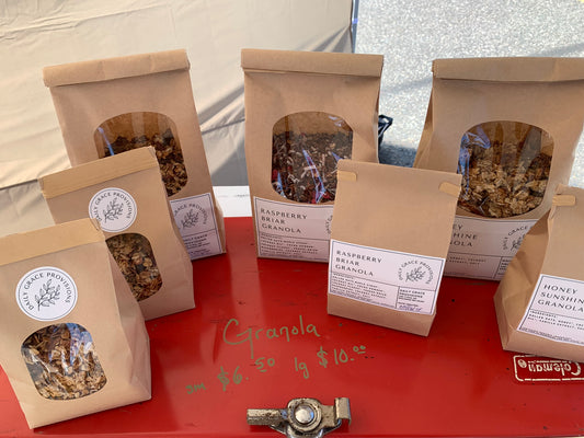 Packaged Granola options at the farmers market