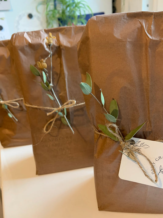 bags packaged and ready to give away